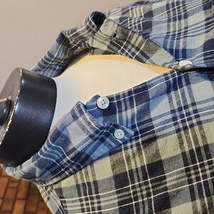 Ralph Lauren Blue Plaid Bob Camp 100% Cotton Short Sleeve Shirt Medium Preppy